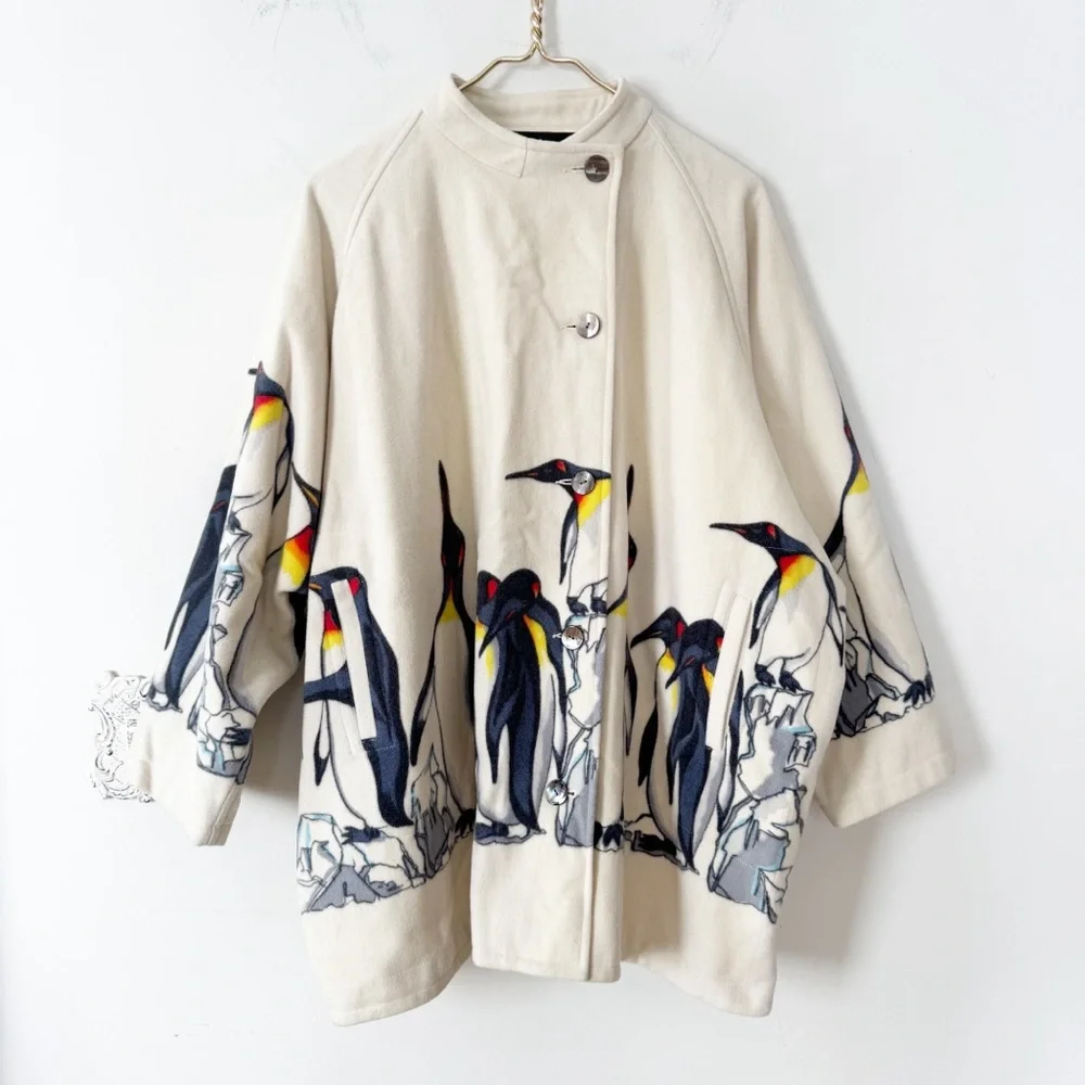 Rare Vintage 90s Nicole Miller Penquin Boiled Wool Oversized Coat 1XL Sample - Picture 1 of 12